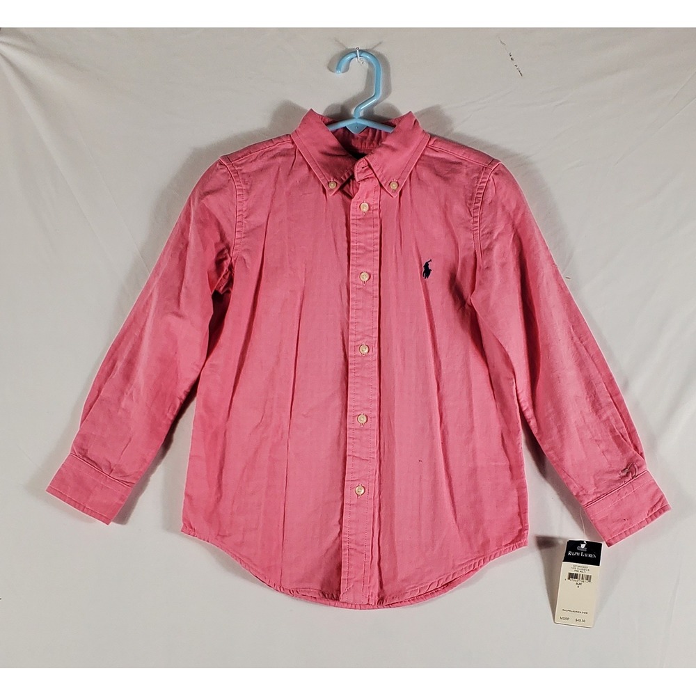 Ralph Lauren Kids Pink Button Down Shirt Long Sleeve Embroidered Pony Size 5 NWT
